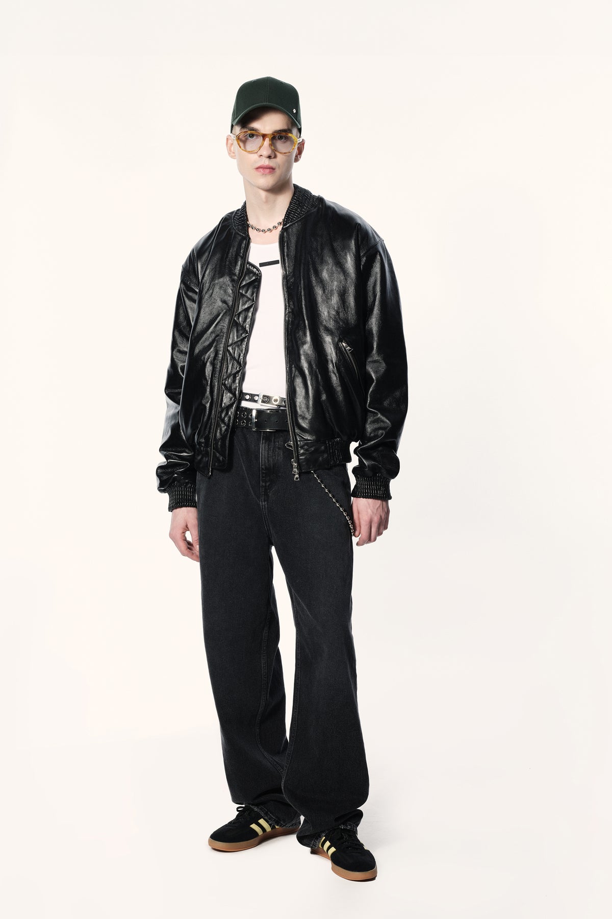 9DCC LUXE BLACK LEATHER BOMBER WITH PATENT FINISH