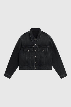 ESSENTIAL WASHED BLACK BULL DENIM TRUCKER